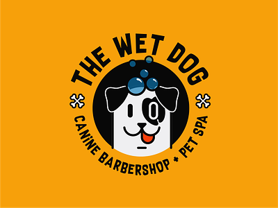 The Wet Dog (Concept A) badge barbershop bones branding bubbles dog dog care dogs mascot simple spa washing