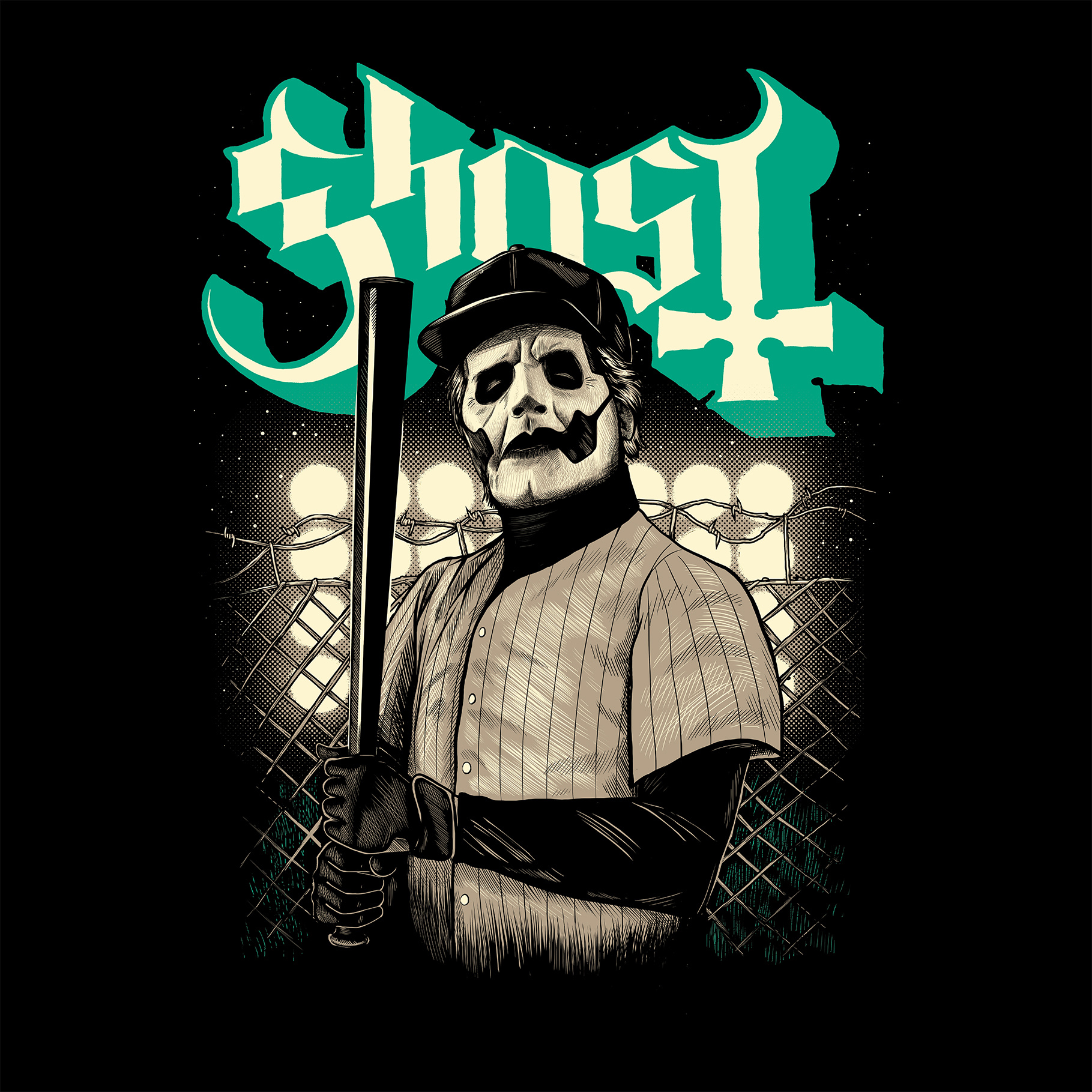 Pitch Papa art band baseball design drawing ghost illustration merch
