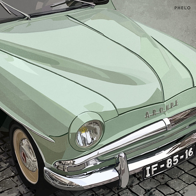 Green vehicle art car digital illustration painting