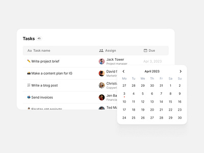 Table with calendar app calendar date picker interface design minimalism product design saas table ui ui design uiux ux web website