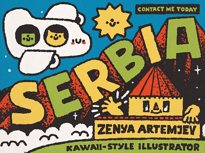 Serbia adventure cartoon cute doodle fly fun girl illustration illustrator japanese kawaii kawaii style men serbia sun
