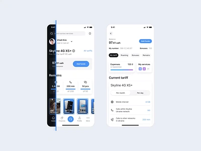 Mobile Operator Skyline Telecom Concept app card clean dark gb internet ios minimalist minutes mobile mobile app mobile deisgn operator product provider signal tariff telecom ui ux