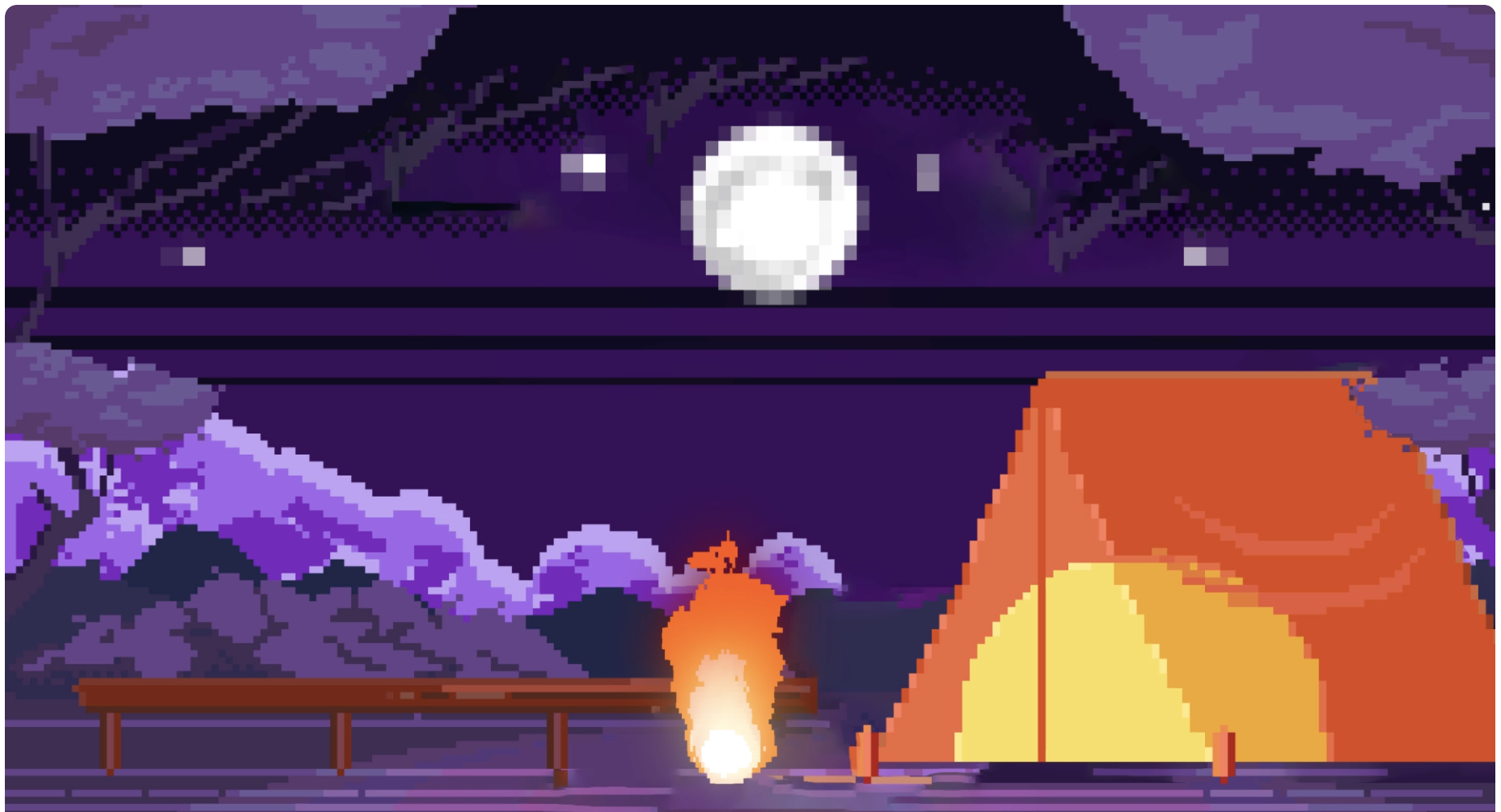 Campfire Pixel Effect after effects animation camp fire motion graphics night pixel effect ui village