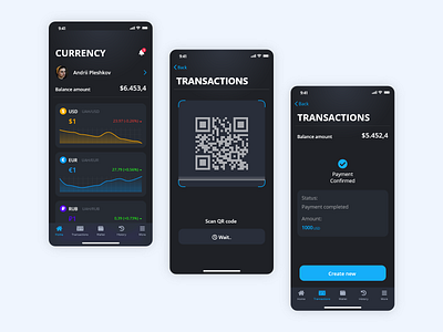 Mobile application design for Currency payments 💵 adobe xd banking crypto currency design figma ios mobile mobile design qr code ui uiux design ux