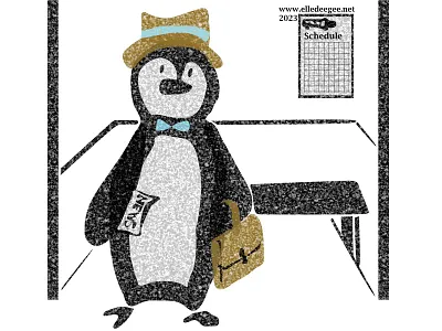 Commuter Penguin bus stop business commuter digital art humor illustration penguin vector worker