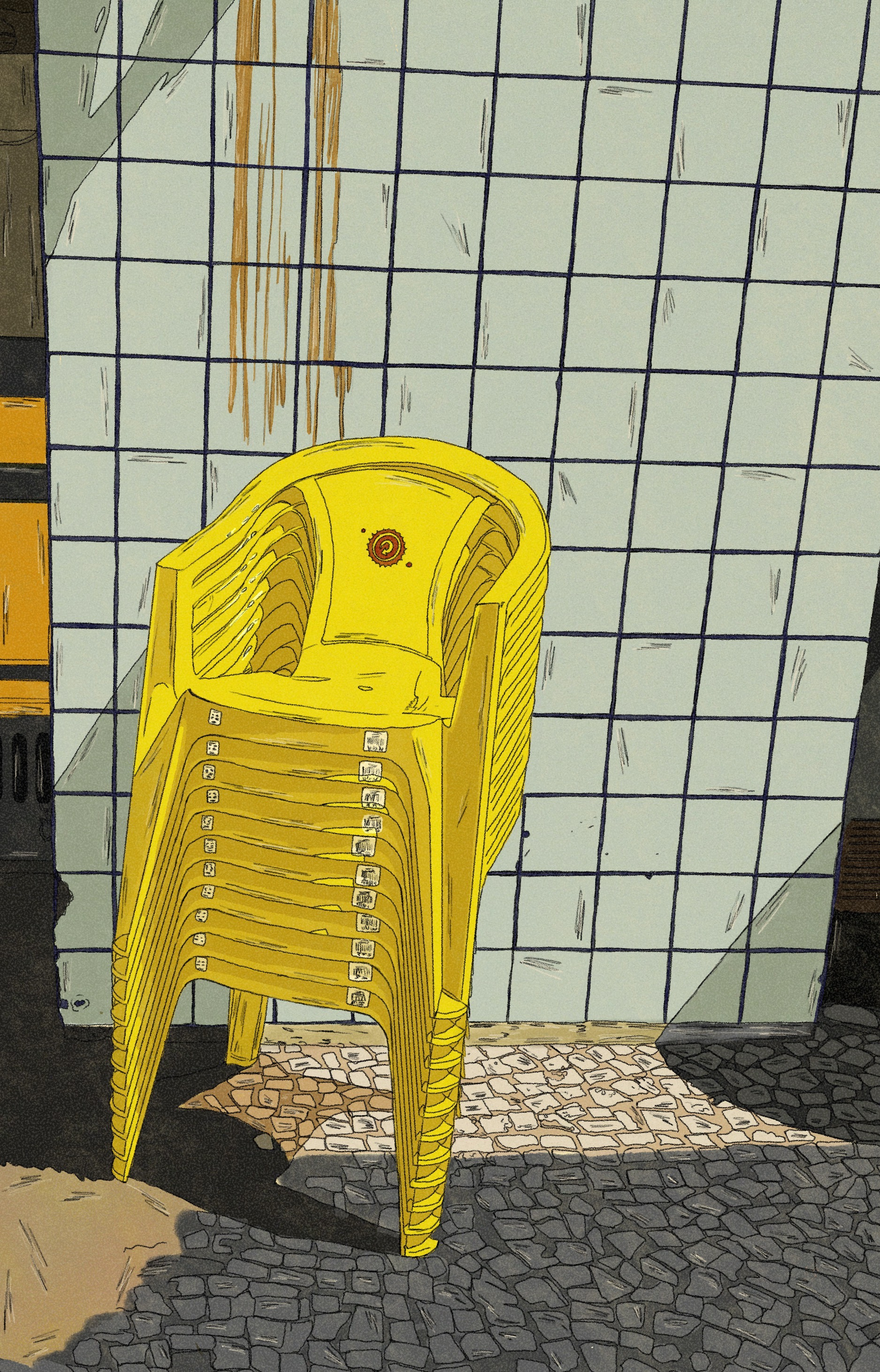 Fly Rio before opening 2d artwork chairs details illustration ipanema beach procreate stacked texture