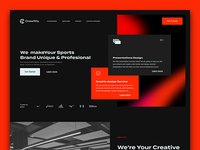 Crewfitly Website Landing Page Design Dark mode app design interface minimal product service startup ui ux web website