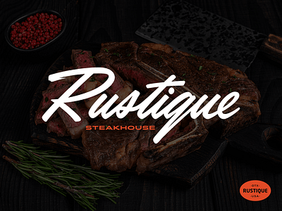 Rustique Steakhouse logo negative version branding design graphic design logo logo designer logo mark minimal steakhouse typography vintage