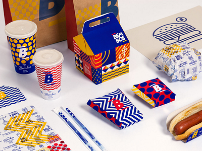 Bembos branding burgers logo packaging patterns peru visual