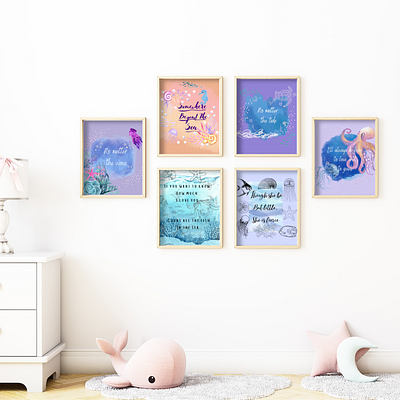 Ocean Theme Nursery Gallery Wall canva wall art design digital download etsy shop graphic design nursery design nursery wall art ocean theme gallery wall wall art