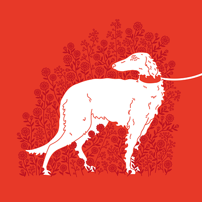 Sighthound of love borzoi dog flower illustration plants simple vector