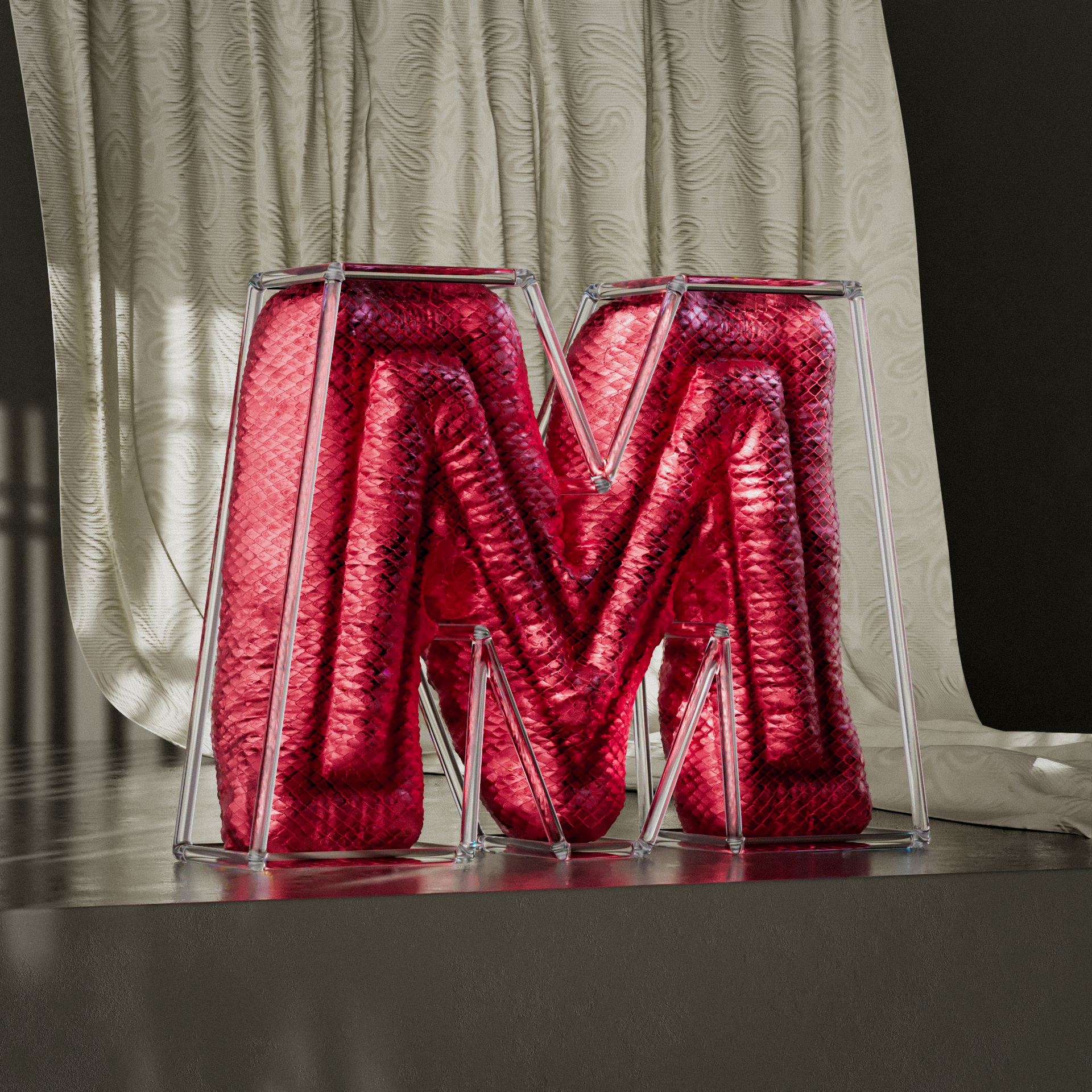 M for 36DaysOfType 36daysoftype 3d 3d letter 3d type c4d camilociprian cgi cloth design design graphic design illustration letter m render type