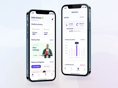 FitFe - Home and Statistic cardio crossfit exercise fitness gym health app healthy home mobile app mockup palnner personla trainer sport app statistics training treadmil uiux weight loss workout yoga