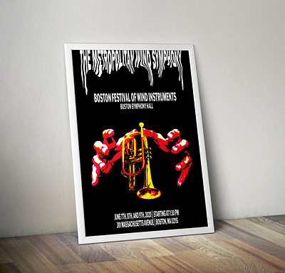 Metropolitan Wind Symphony poster branding creepy dark design flyer gothic graphic design halloween logo photo editing poster scary spooky trumpet typography