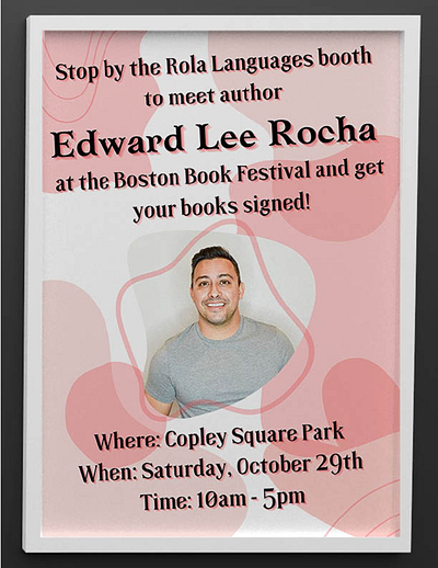 Ed Rocha at the Boston Book Festival author authors banner bold book festival boston branding calm calming design festival flyer graphic design pink poster typography