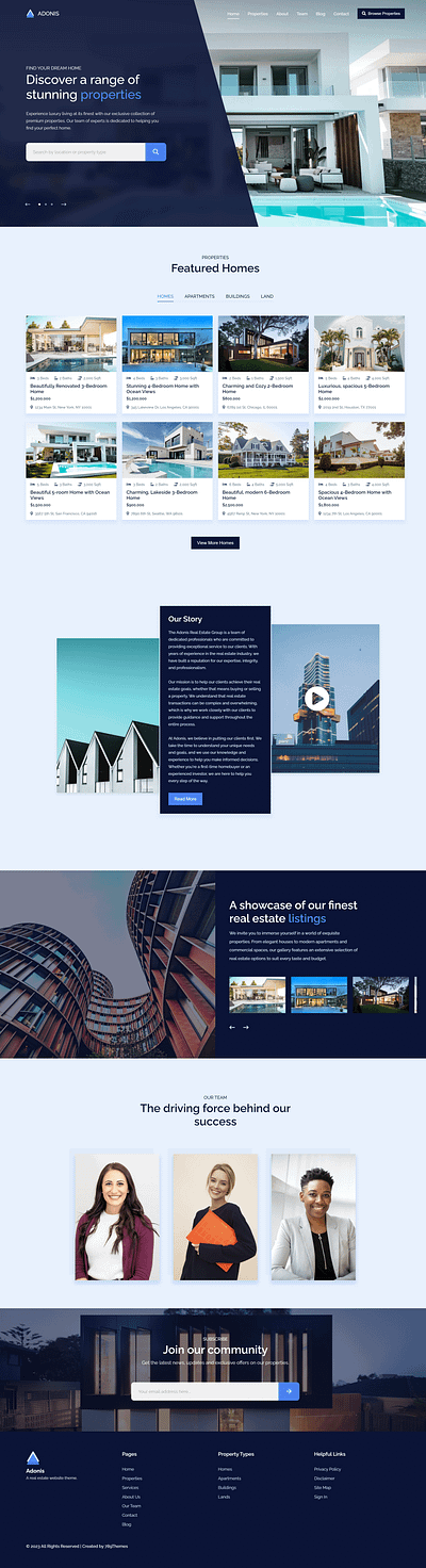 Adonis - a real estate website theme design real estate template theme webdesign website