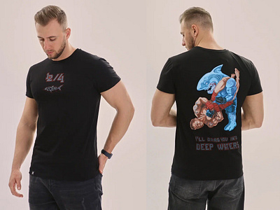 T-shirt Shark and MMA fighter fight. branding collection freelance illustration legenda logo mma print shark t shirt vector
