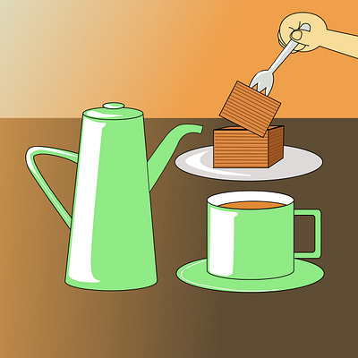 Eating lapis legit with tea design graphic design ilustration vector