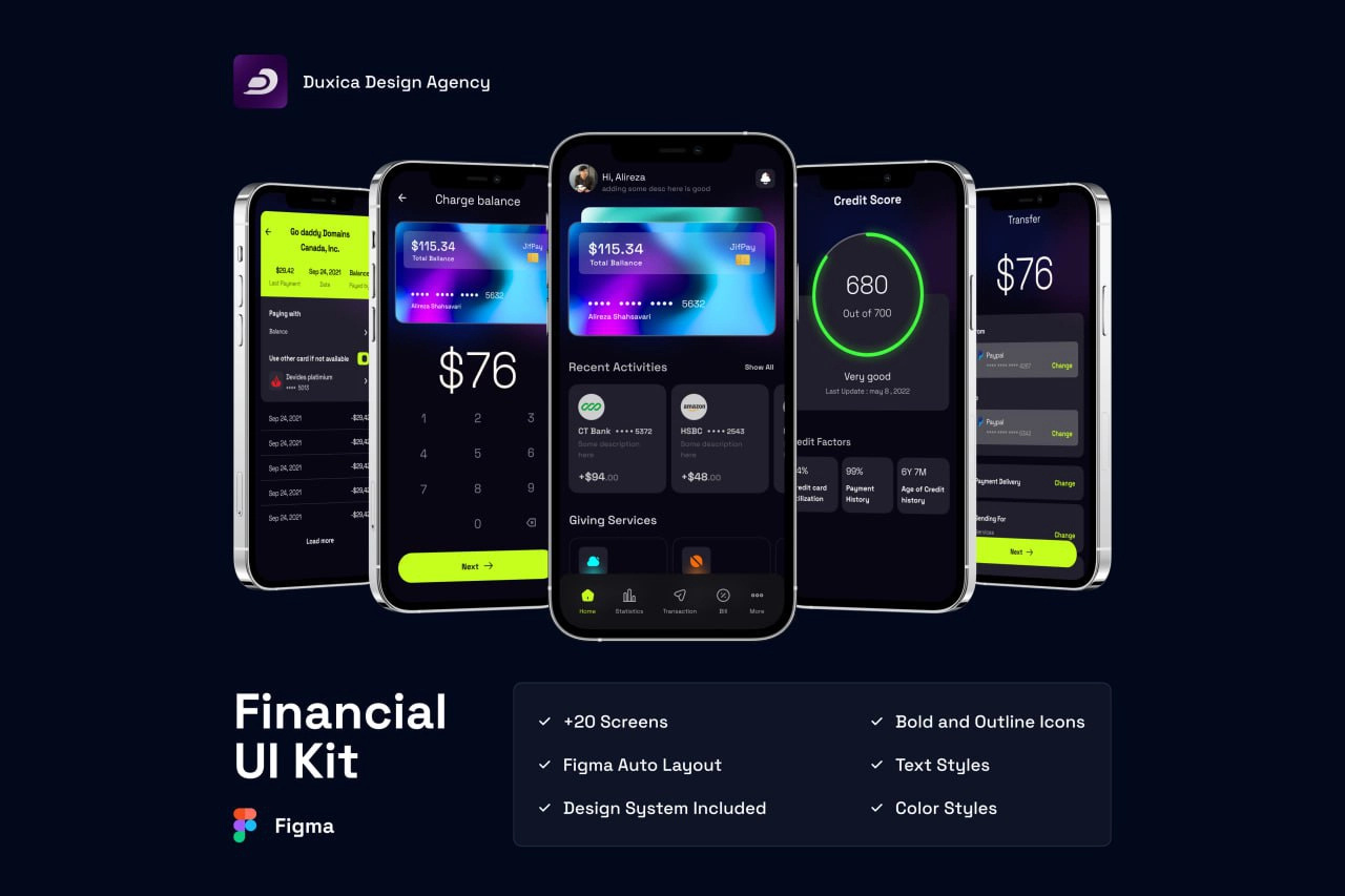 Finance App UI Kit bank bank account banking credit card credit score design finance financial financial app fintech mobile banking money money transfer pay payment paypal ui ui design kit ui kit ux