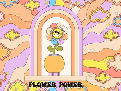 Groovy Smile Retro Flower character design flower groovy hippie illustration retro vector