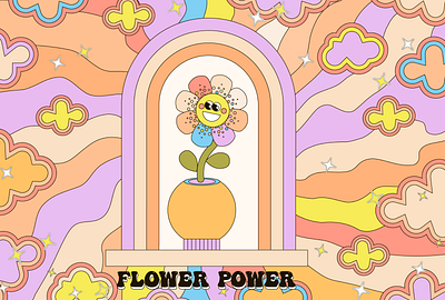 Groovy Smile Retro Flower character design flower groovy hippie illustration retro vector