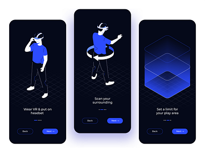 Isometric VR Onboarding app character design flat illustration isometric mobile onboarding people ui uiux ux vr