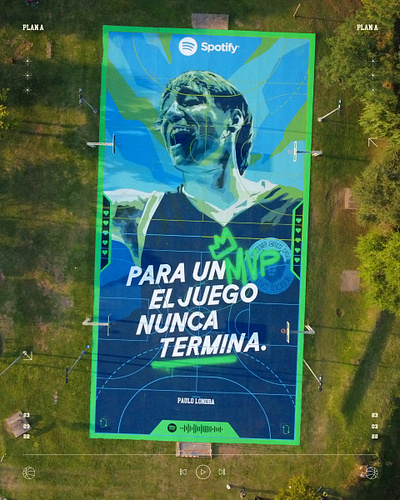 Basketball court for Paulo Londra advertising basketball brand branding desing field game green illustration music paint player spotify top view