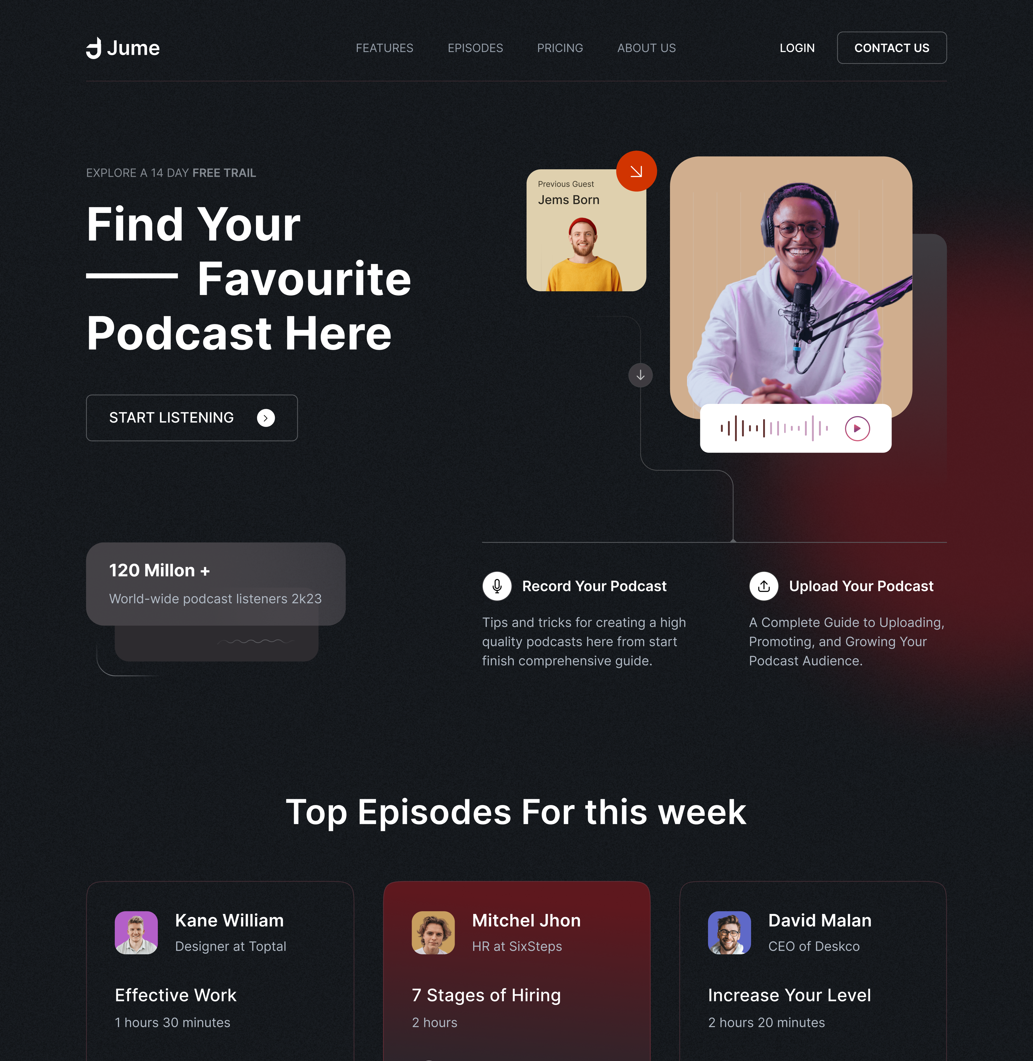 Podcast Platform Landing Page UI By Mahamud Hassan Jibon On Dribbble