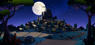 Night landscape heroes illustration nature panorama