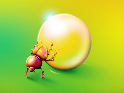 The Sun Could Explode! ball beetle chrome dung beetle gradient illustration illustrator insect sun surreal