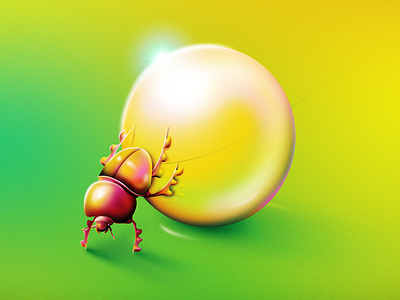 The Sun Could Explode! ball beetle chrome dung beetle gradient illustration illustrator insect sun surreal