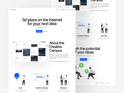 Landing page design for online platform to share business ideas business business ideas design figma illustration landing page online platform ui uiux web web design