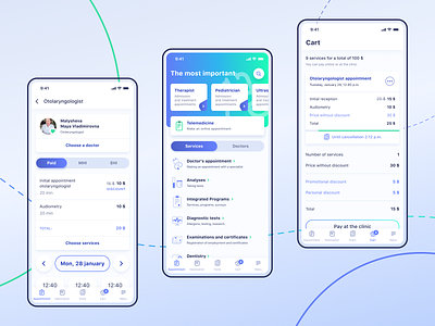 Medical app for clinic appointment 💊 app cards colors design illustration interface medical minimal ui ux