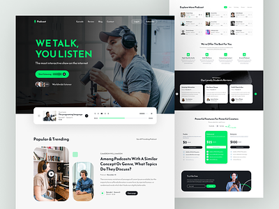 Podcast Website Design audio inspiration landing page live streming music music app player podcast podcast landign page podcast website podcasting podcasts product song spotify streaming platform streming website trend ui website design