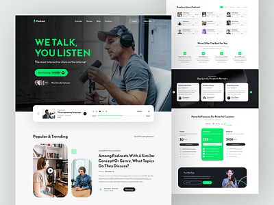 Podcast Website Design audio inspiration landing page live streming music music app player podcast podcast landign page podcast website podcasting podcasts product song spotify streaming platform streming website trend ui website design