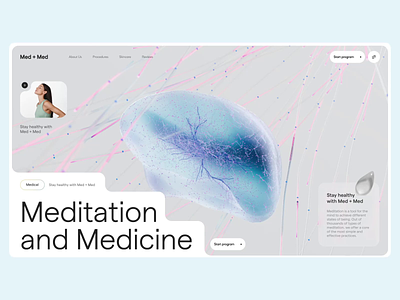 Meditation and Medicine Landing page Animation habit tracker healthcare medicine meditation meditation app meditation website medtech mental health mindfulness online meditation webflow design wellness landing page