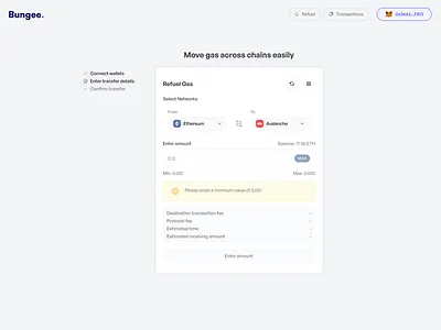 Bridging Refuel app app ui application blockchain bridge crypto defi design finance gradient input plugin swap ui web app web3 webapp widget