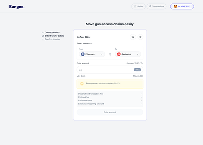 Bridging Refuel app app ui application blockchain bridge crypto defi design finance gradient input plugin swap ui web app web3 webapp widget