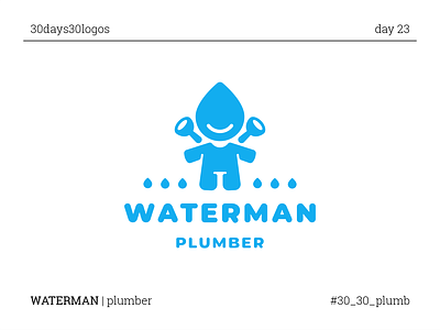 WATERMAN blue branding character drop logo man plumber plunger smile water