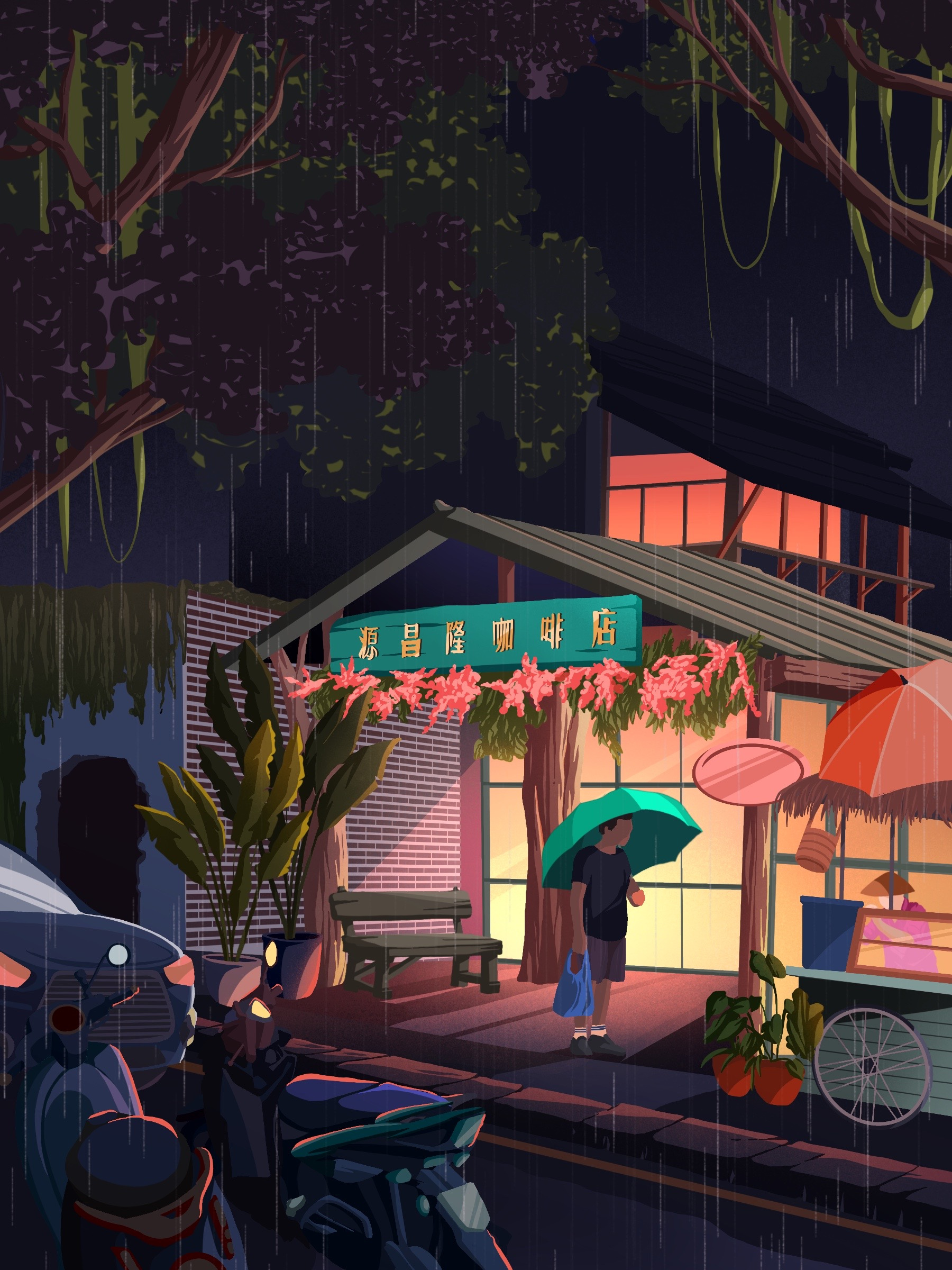 Once upon in Malaysia architecture cafe evening food house light night rain restaurant