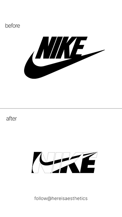 Before and after of NIKE logo branding graphic design logo