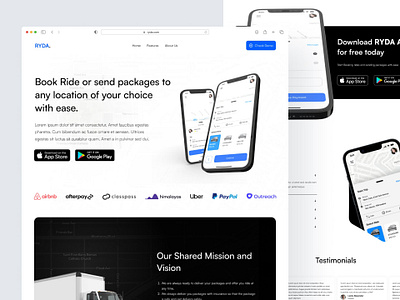 Landing Page for Ryda Mobile App desktop landing page mobile ui uiux website design