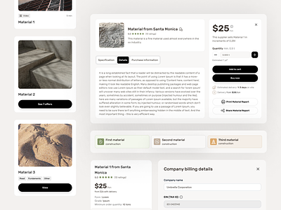 Ui elements - materials' marketplace beige desktop e commerce materials modal pricing ui ui card web app