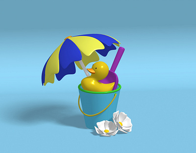 Beach Stuff in Summer 3D 3d animation beach duck graphic design realistic render sea shovel summer texture ui umbrella