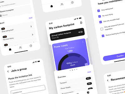 Environmental mobile application application carbon footprint data data visualisation design environmental input minimalist mobile mobile app product design tab bar tags to do to do list ui ux