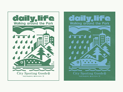 daily.life city design fish graphic design illustration park rain typeface typography