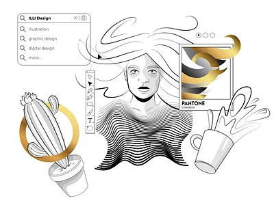 Illustrator autoportrait adobe illustrator autoportrait black and white design gold graphic design illustration vector