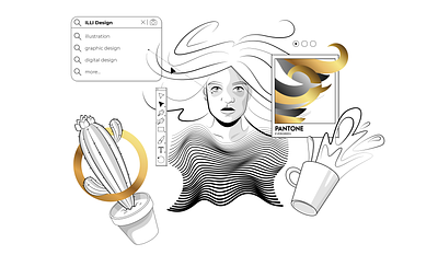 Illustrator autoportrait adobe illustrator autoportrait black and white design gold graphic design illustration vector