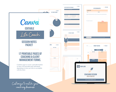 Life Coach Session Notes Pack (Edit on Canva) banner booklet canva canva templates life coach printable session notes