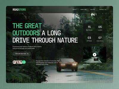 Roadsters Website animation booking clean design figma hero interface journey long drive minimal road trip service startup trip typography ui ux web web design website